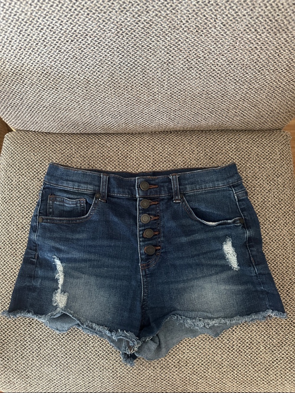 refuge Dark Blue High Waist Distressed Denim Shorts